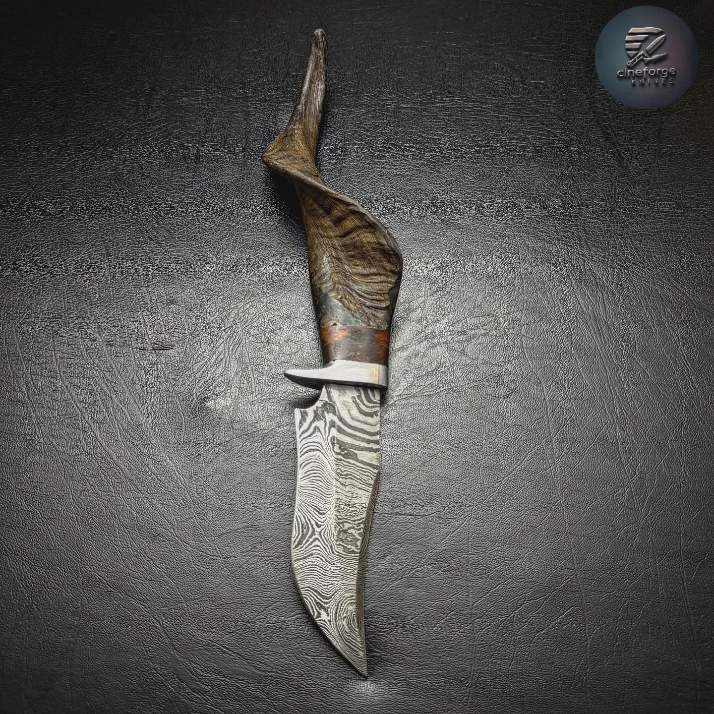 Damascus Steel Knife: Mountain Goat Horn Handle, Leather Sheath thumbnail 7