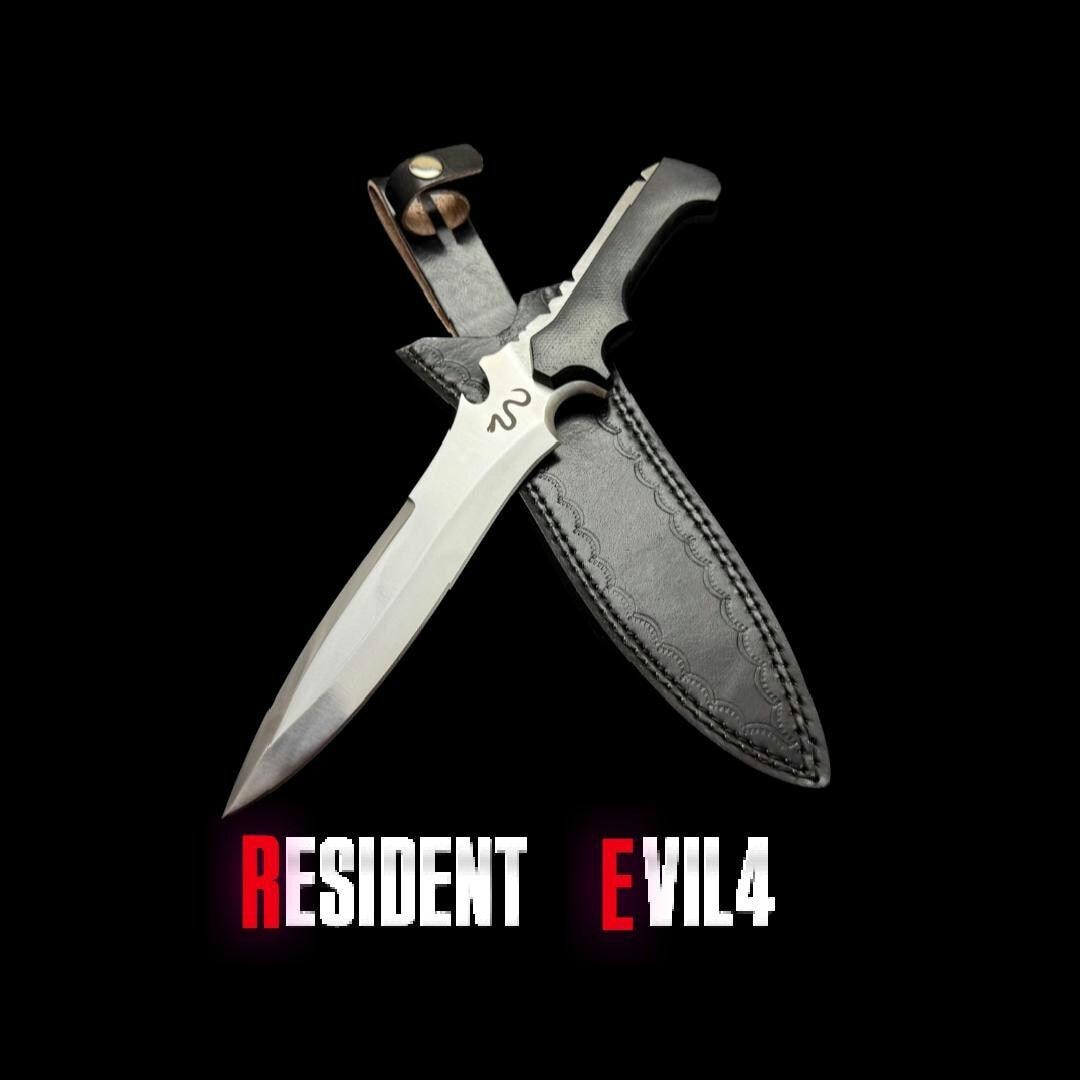 RE4 Remake Jack Krauser Replica Knife: D2 Steel, Leather Sheath