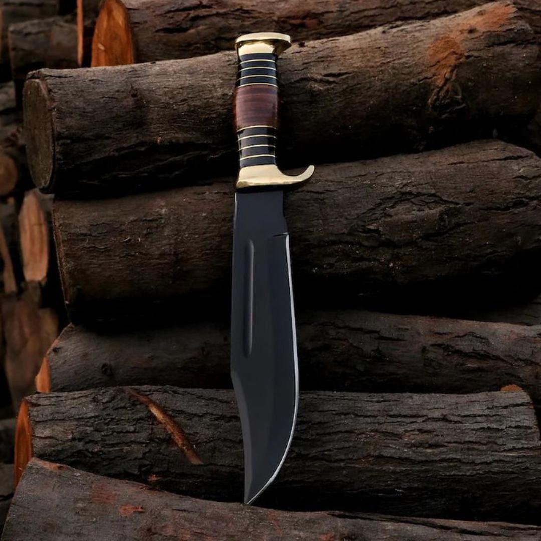 Handmade D2 Steel Bowie Knife: Crocodile Dundee Style, Leather & Bull Horn thumbnail 2