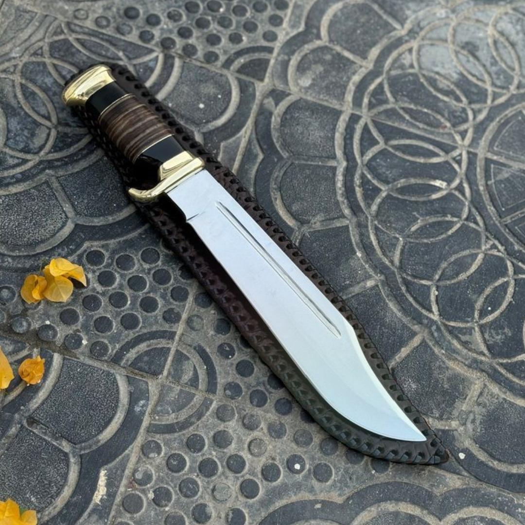 Handmade D2 Steel Bowie Knife: Crocodile Dundee Style, Leather & Bull Horn thumbnail 3