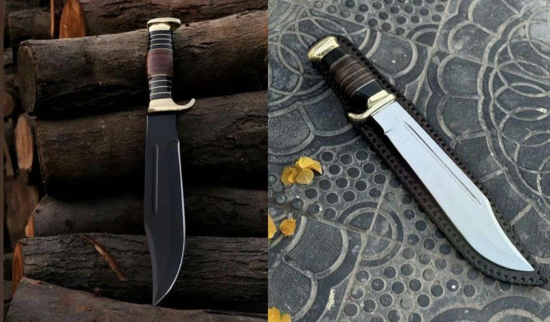Handmade D2 Steel Bowie Knife: Crocodile Dundee Style, Leather & Bull Horn thumbnail 5