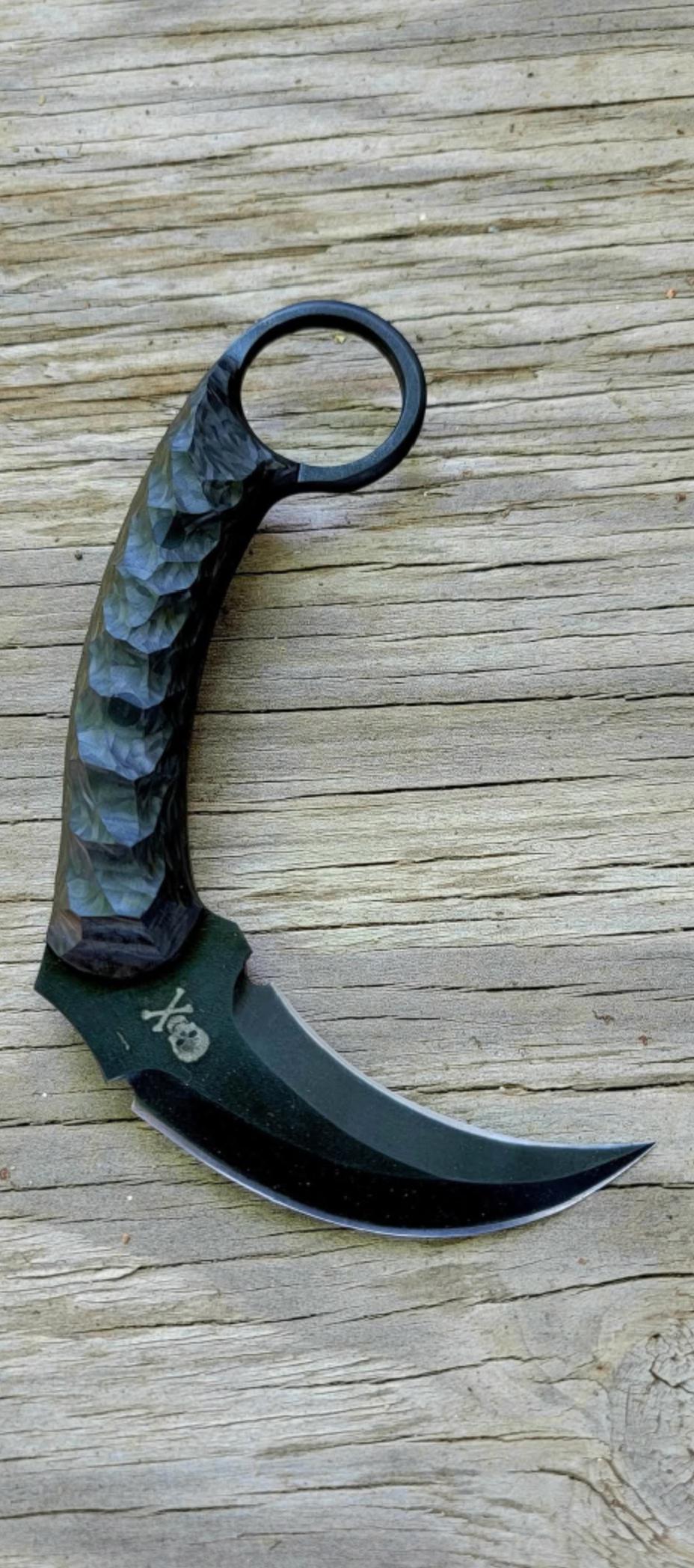D2 Steel Karambit Knife: Micarta Handle, Leather Sheath thumbnail 7
