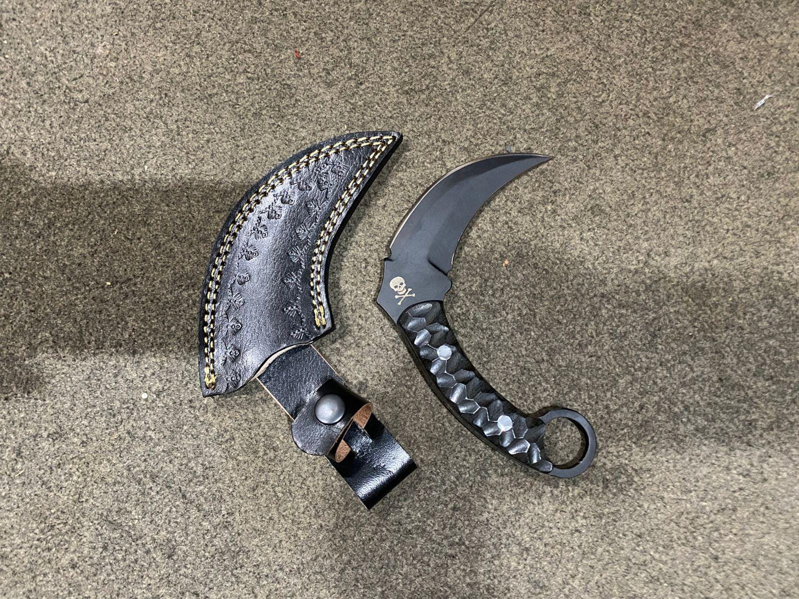 D2 Steel Karambit Knife: Micarta Handle, Leather Sheath thumbnail 6