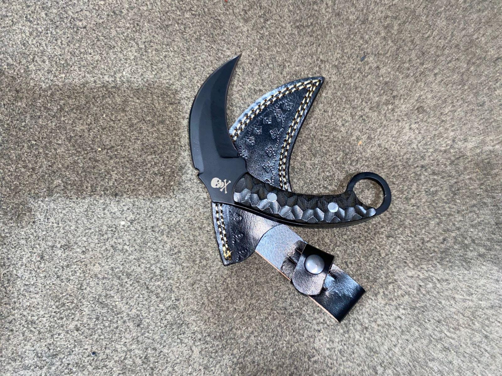 D2 Steel Karambit Knife: Micarta Handle, Leather Sheath thumbnail 7