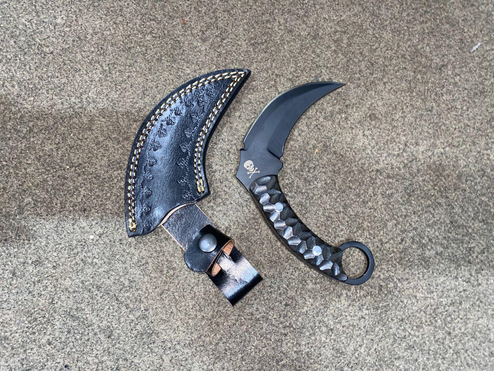 D2 Steel Karambit Knife: Micarta Handle, Leather Sheath