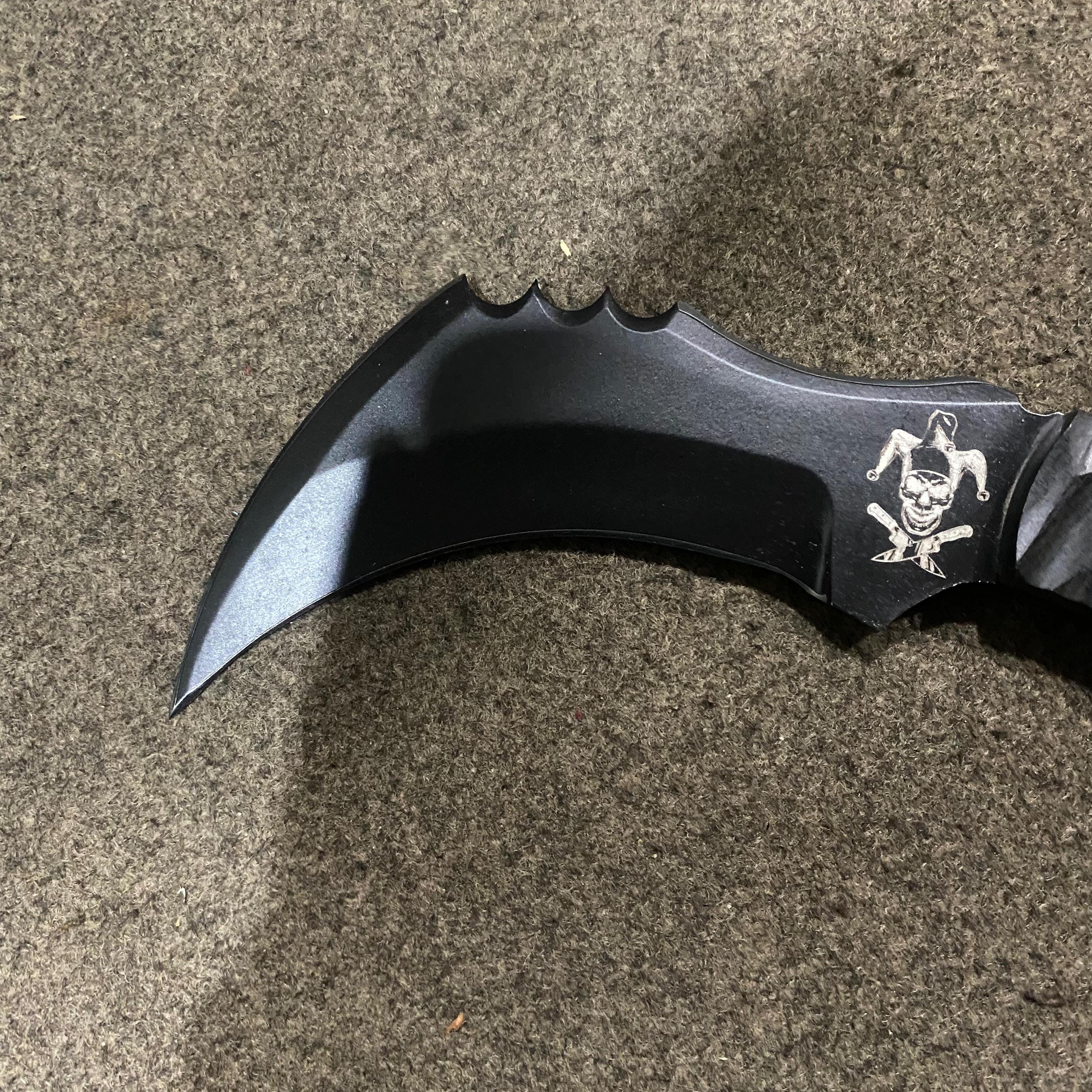 Blackend Blade Karambit: Joker knife engraving, Micarta, D2 steel, Leathersheath thumbnail 5