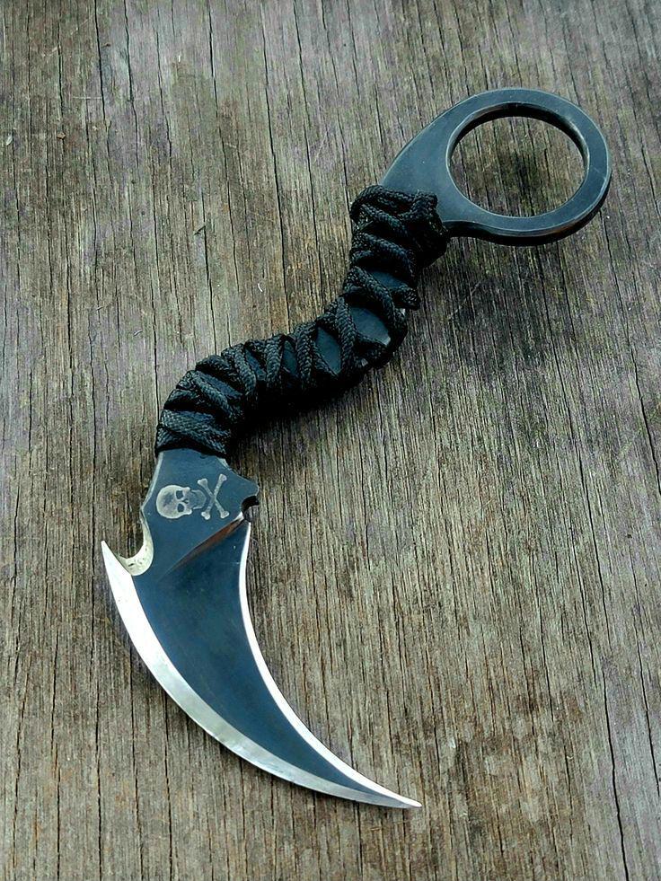 D2 Steel Karambit Set of 3: Powder Coated, Cord Wrapped, Leather Sheath thumbnail 2