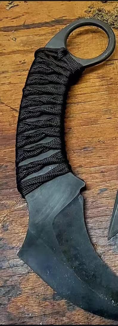 D2 Steel Karambit Set of 3: Powder Coated, Cord Wrapped, Leather Sheath thumbnail 4