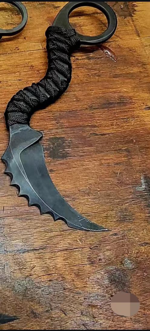 D2 Steel Karambit Set of 3: Powder Coated, Cord Wrapped, Leather Sheath thumbnail 5