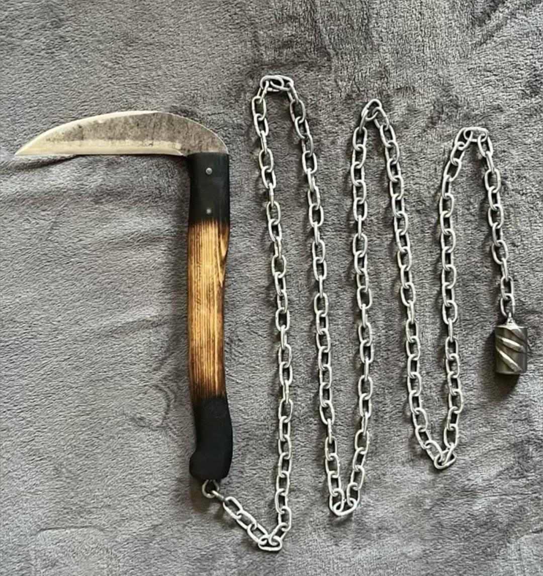 Kursigama Knife : D2 steel Blade, wood, Leather sheath thumbnail 2