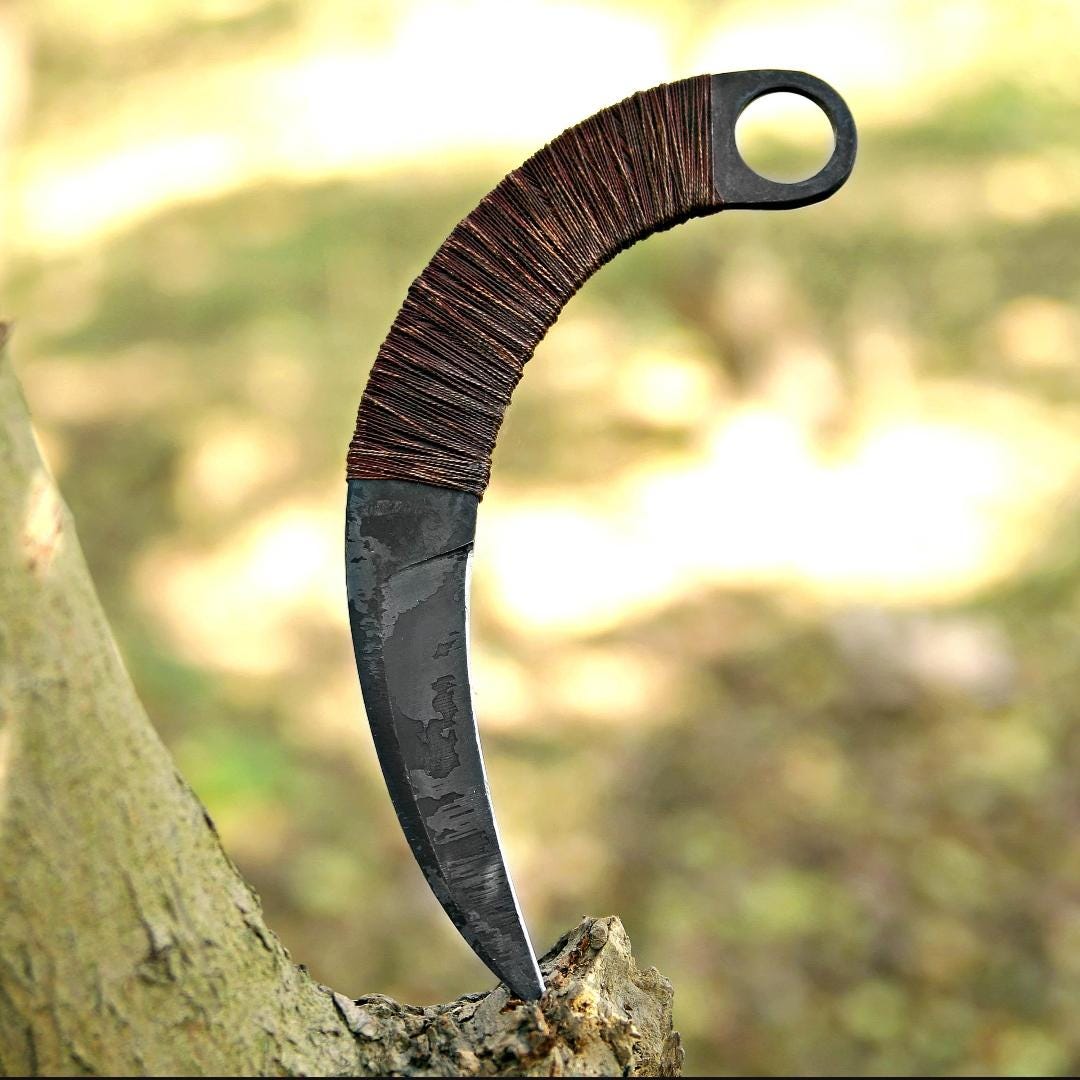 Handmade Karambit : Carbon Steel, Cord Wrap, Leather sheath thumbnail 2