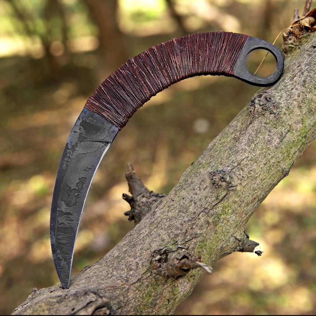 Handmade Karambit : Carbon Steel, Cord Wrap, Leather sheath thumbnail 3