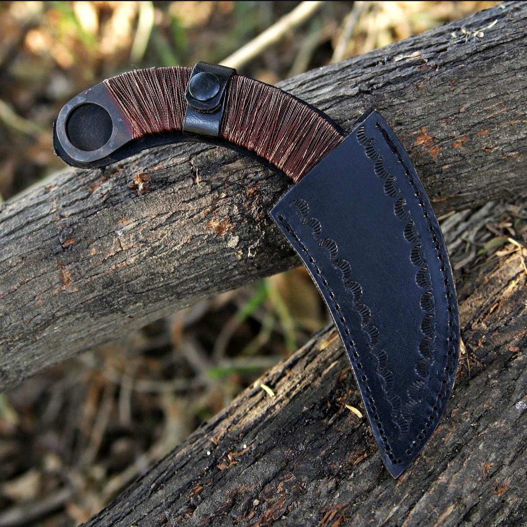 Handmade Karambit : Carbon Steel, Cord Wrap, Leather sheath thumbnail 7