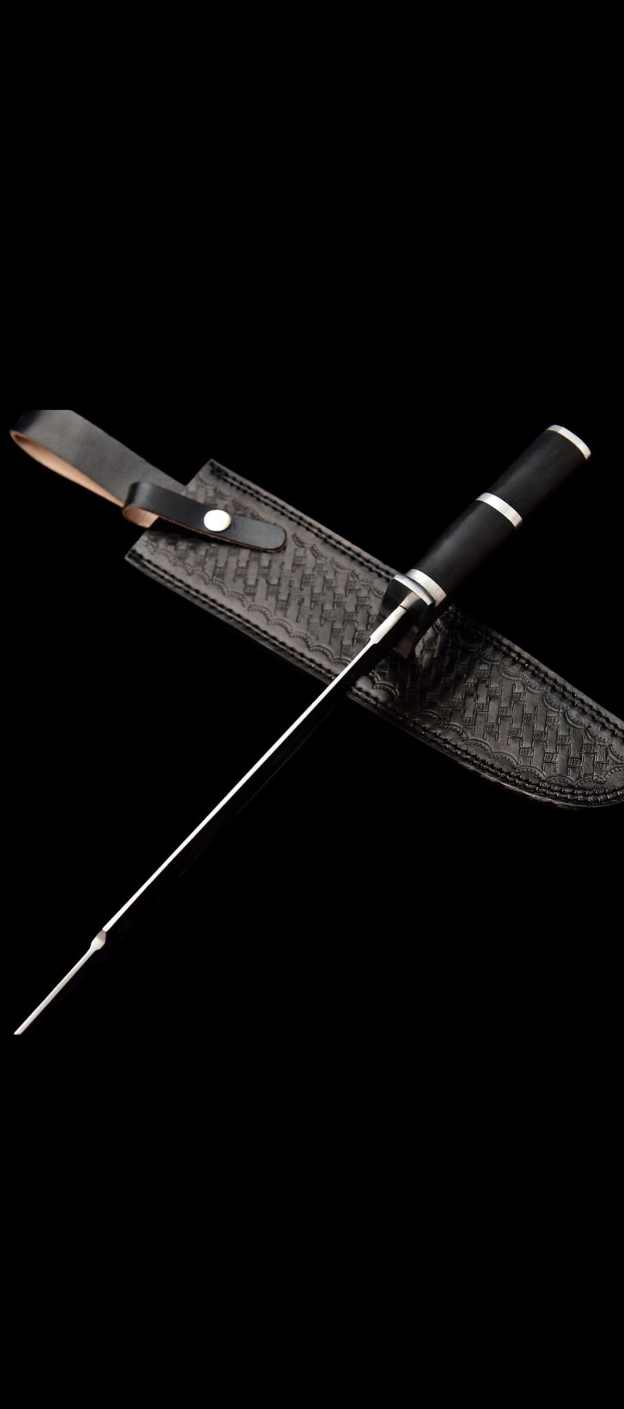 Handmade Predator Replica Knife | D2 Steel Blade, Black Micarta Handle, Leather Sheath thumbnail 7