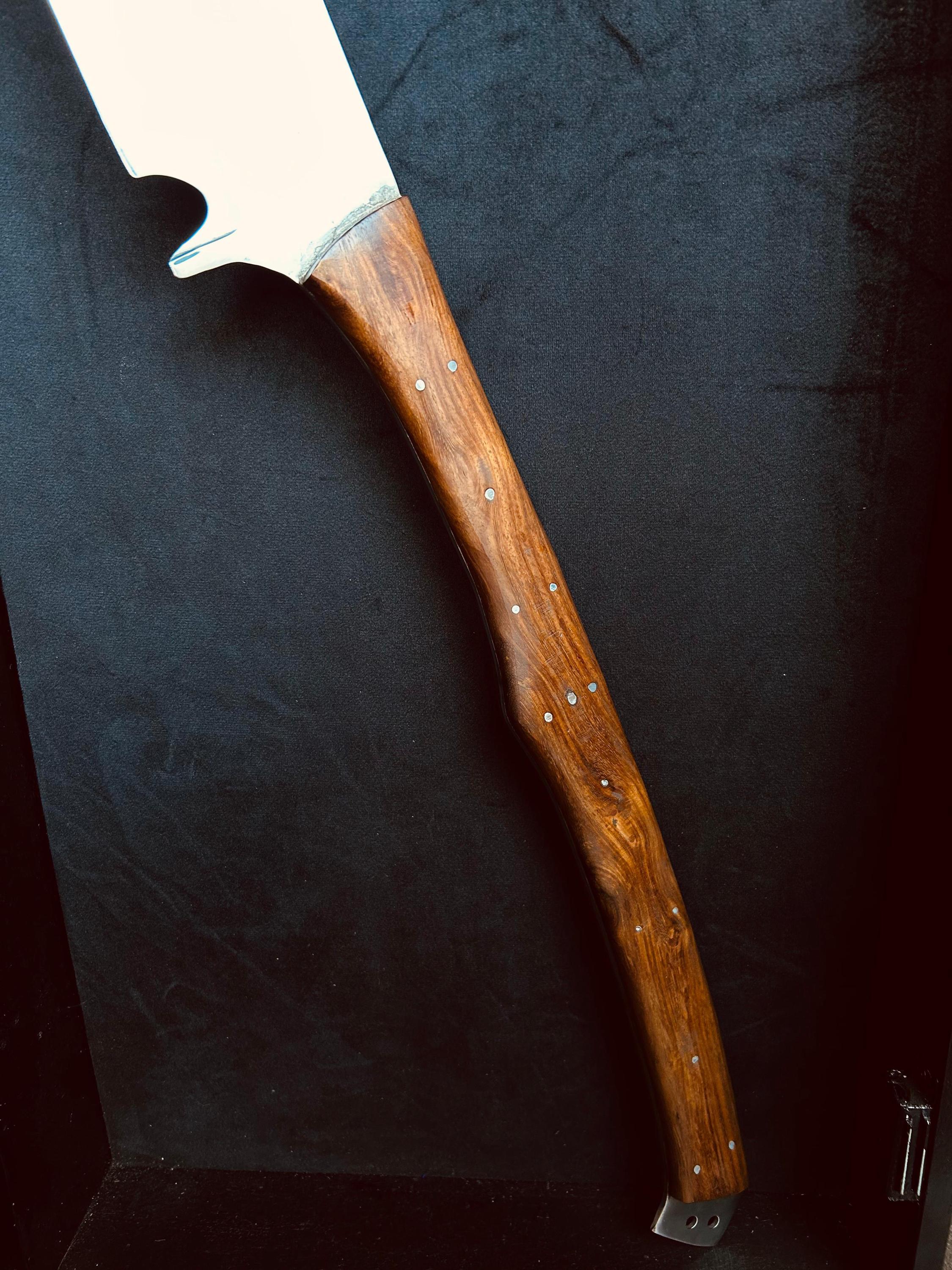 Handmade Full Tang Scorpion Sword, Cleaver, Machete D2 steel Rose wood Leather sheath thumbnail 7