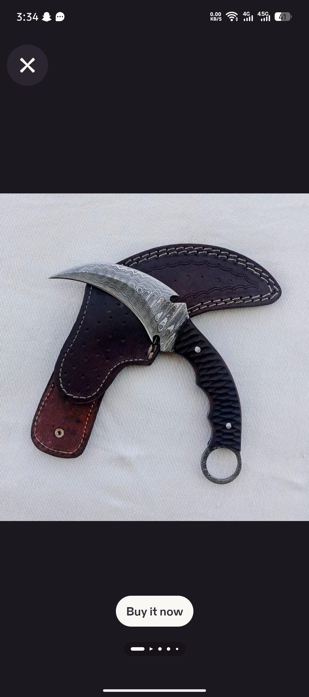 Damascus Steel Karambit Knife: Wooden Handle, Leather Sheath thumbnail 3