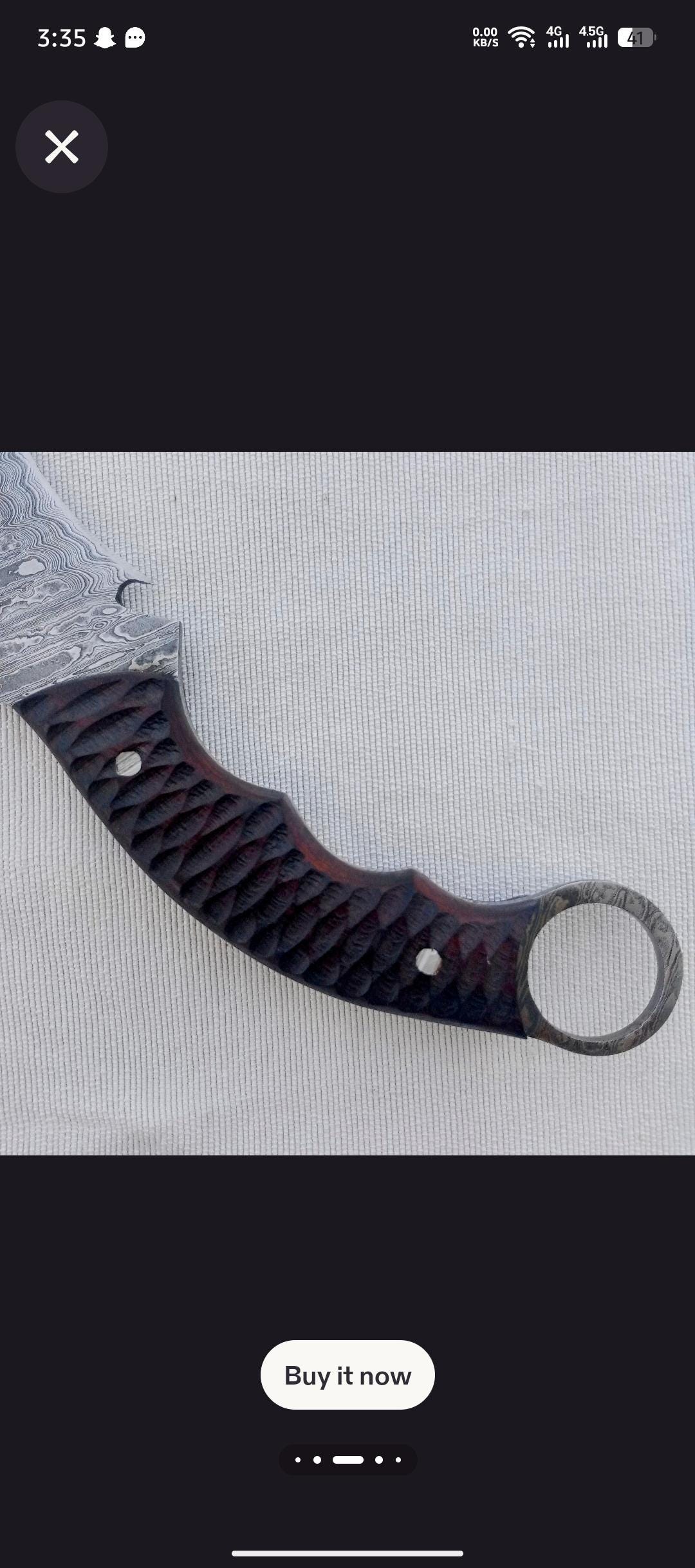 Damascus Steel Karambit Knife: Wooden Handle, Leather Sheath thumbnail 4