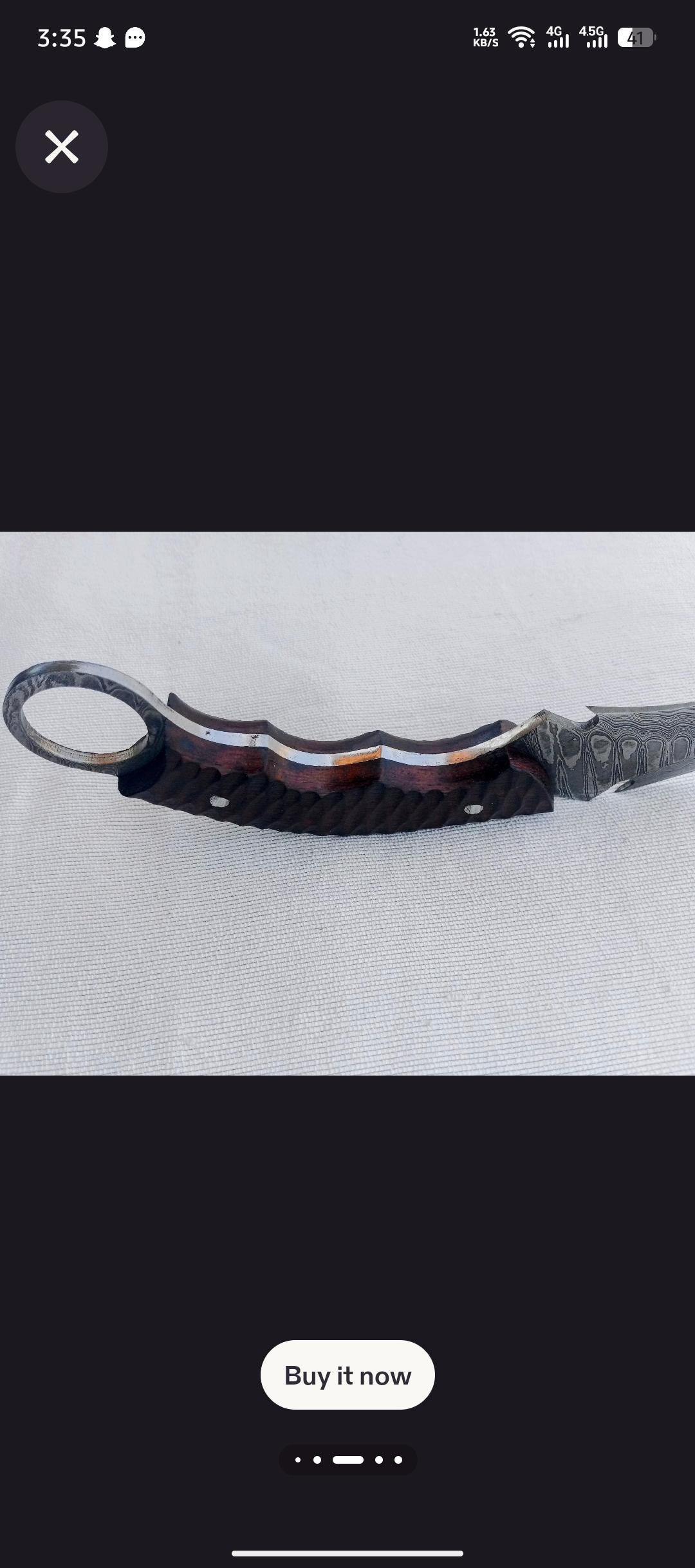 Damascus Steel Karambit Knife: Wooden Handle, Leather Sheath thumbnail 6