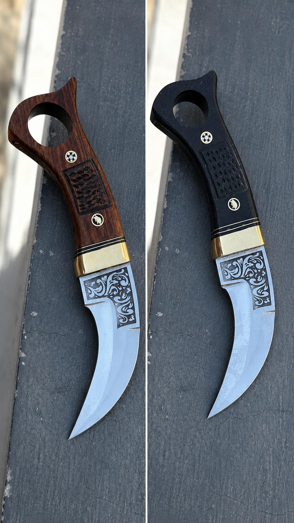 Handmade Karambits D2 steel blade Wooden handle with leather sheath thumbnail 2