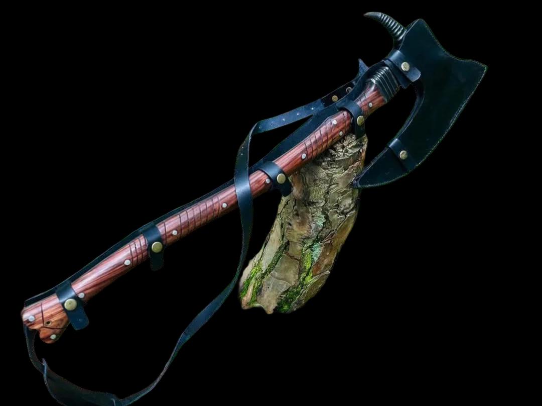 Handmade Axe, Large Cleaver, Full Tang Made With High carbon Steel, Handle Rose Wood thumbnail 2