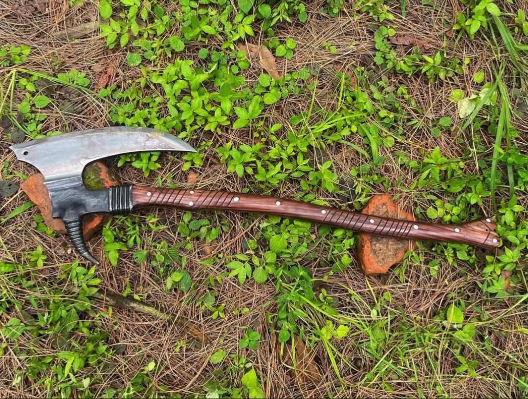 Handmade Axe, Large Cleaver, Full Tang Made With High carbon Steel, Handle Rose Wood thumbnail 4