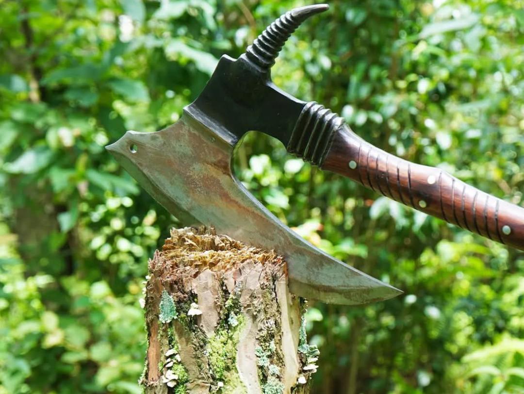 Handmade Axe, Large Cleaver, Full Tang Made With High carbon Steel, Handle Rose Wood thumbnail 5