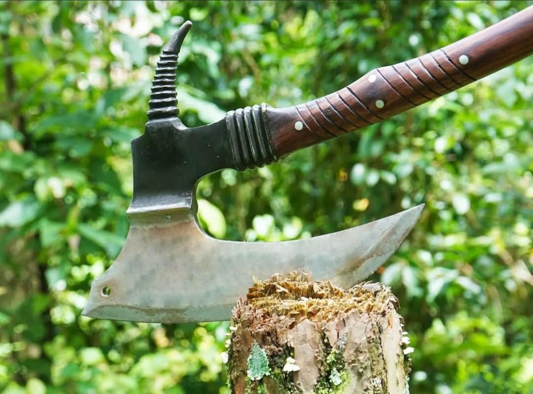 Handmade Axe, Large Cleaver, Full Tang Made With High carbon Steel, Handle Rose Wood thumbnail 7