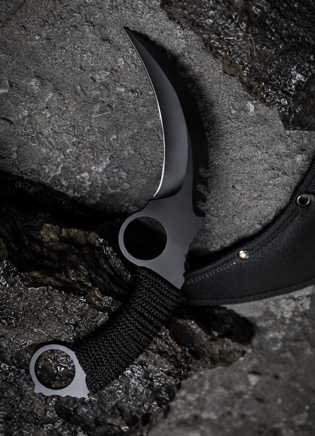 D2 Steel Karambit Knife: Paracode Wrap Handle, Leather Sheath thumbnail 3