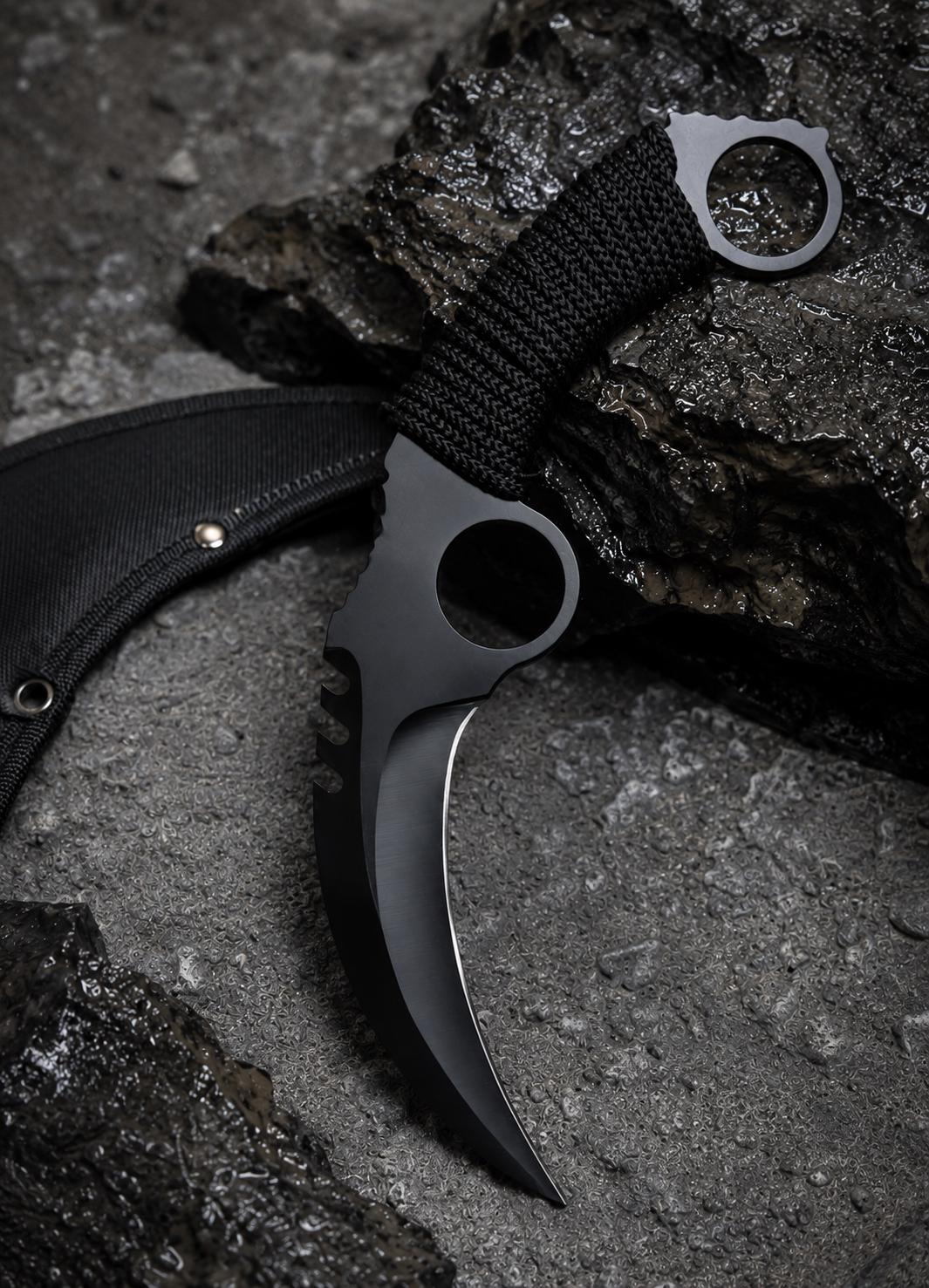 D2 Steel Karambit Knife: Paracode Wrap Handle, Leather Sheath thumbnail 4
