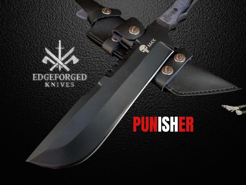 Handmade Punisher Movie Replica Knife | Hunting Knife | D2 Steel Blade with Leather Sheath
