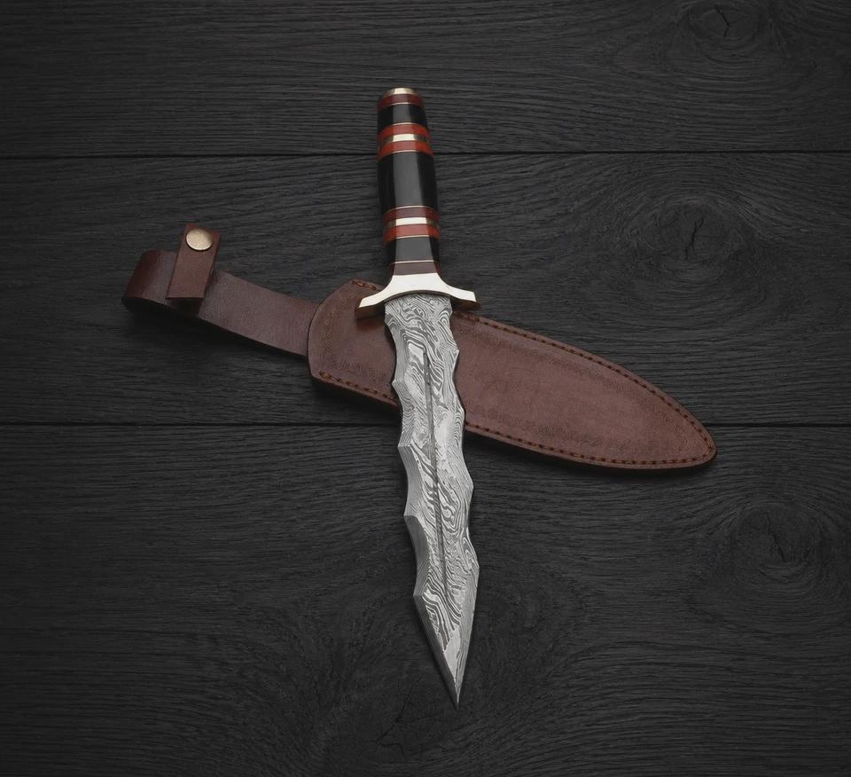 Custom Handmade Damascus Steel Dagger Knife For Survival & Camping With Sheath