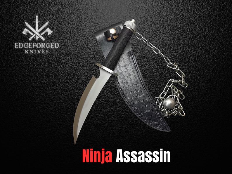 Ninja Assassin Collectible Replica Knife with High Carbon Steel Blade and Hand-Finished Leather Sheath