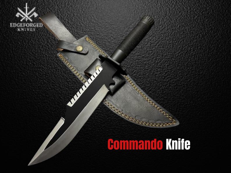 Handmade Commando Replica: Movie knife Bowie with Leather Sheath | D2 Steel