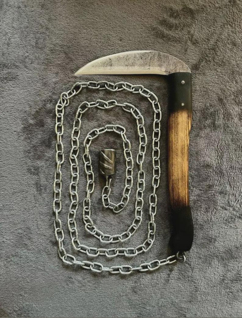 Japanese Style Kusarigama Chain Kama Handmade Steel Blade Ninja Samurai Tool
