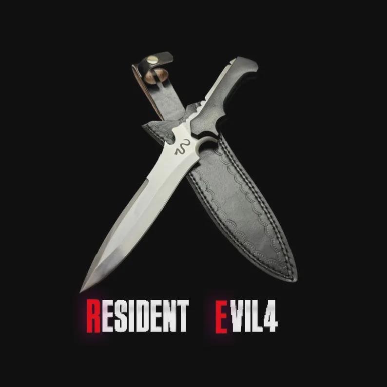 Jack Krauser D2 Steel Replica Knife, Resident Evil 4, Leather Sheath